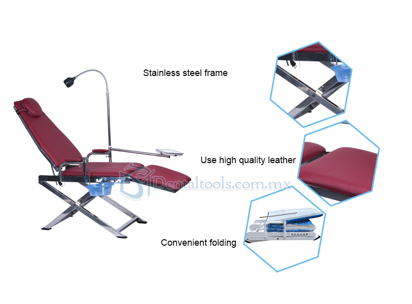 Silla Plegable Portátil Dental GU-P109S con Lámpara LED + Basurero + Bandeja