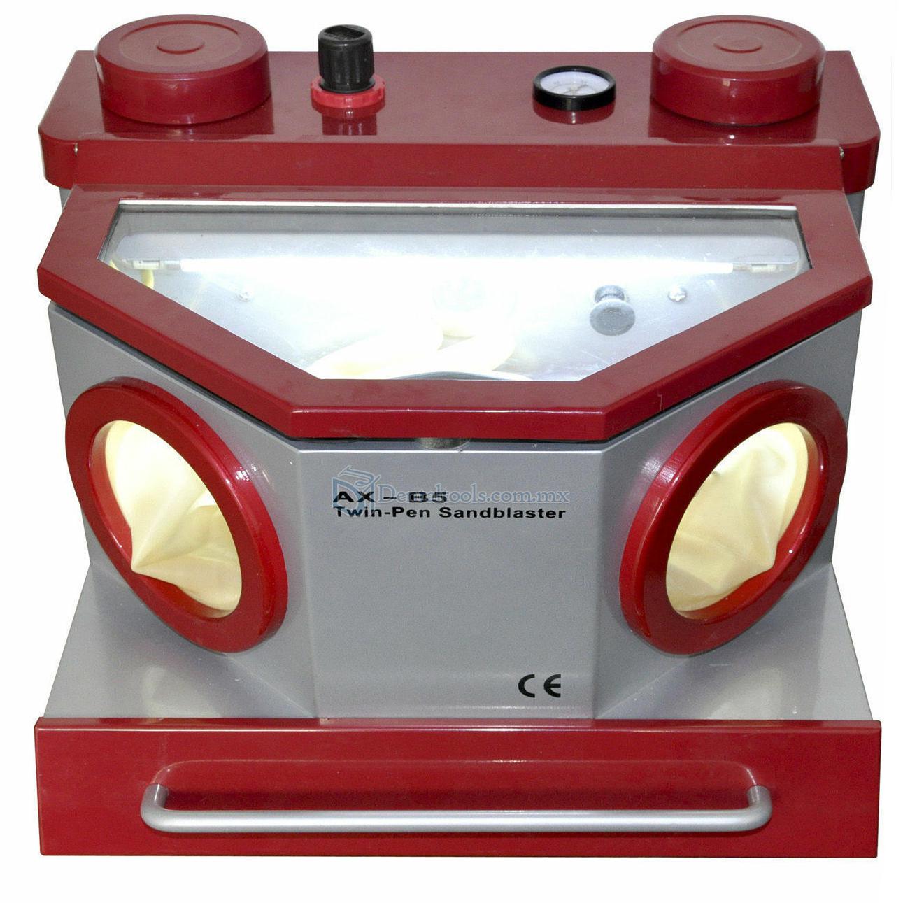 Aixin AX-B5 Chorro de arena para laboratorio dental pluma gemela 2 tanques con luz LED