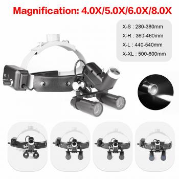 4.0X/5.0X/6.0X/8.0X-R Lupa médica dental + diadema LED de 5W faro quirúrgico