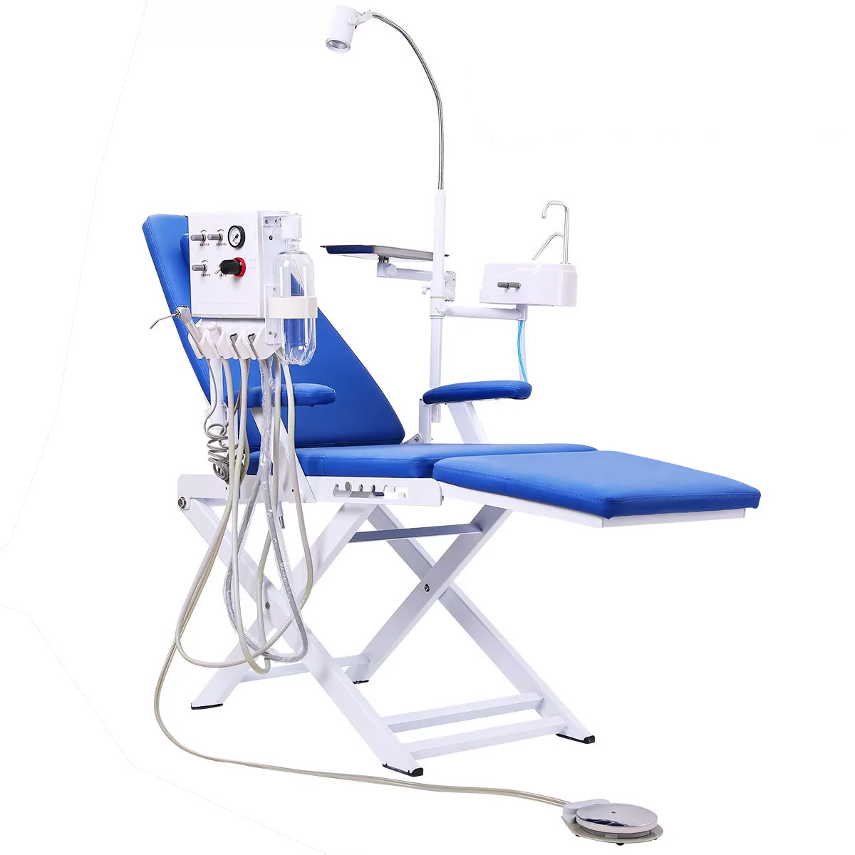 Silla Dental Portátil Plegable con Luz LED Unidad de Turbina de Aire y Bandeja