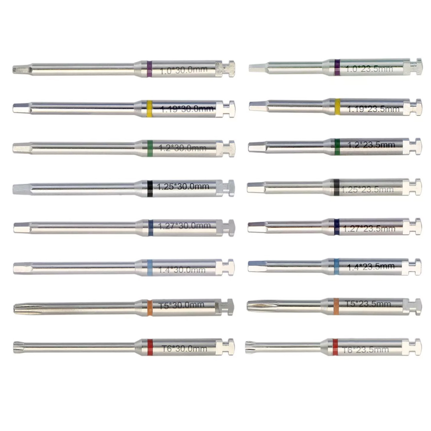 Destornilladores para Implantes Dentales Hexagonales para Pilares en Acero Inoxidable Largo y Corto