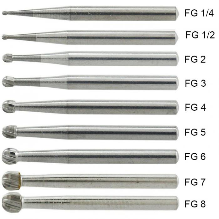 10 fresas de carburo FG redondas para turbina dental FG 1/4 1/2 1 2 3 4 5 6 7 8