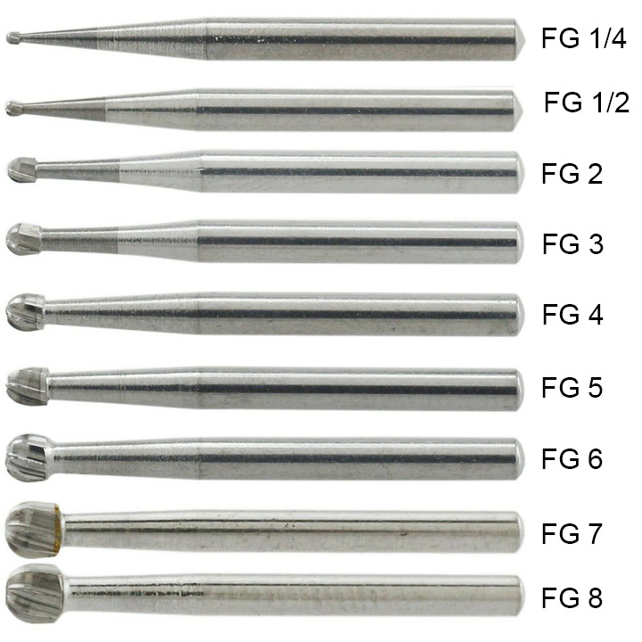 10 fresas de carburo FG redondas para turbina dental FG 1/4 1/2 1 2 3 4 5 6 7 8