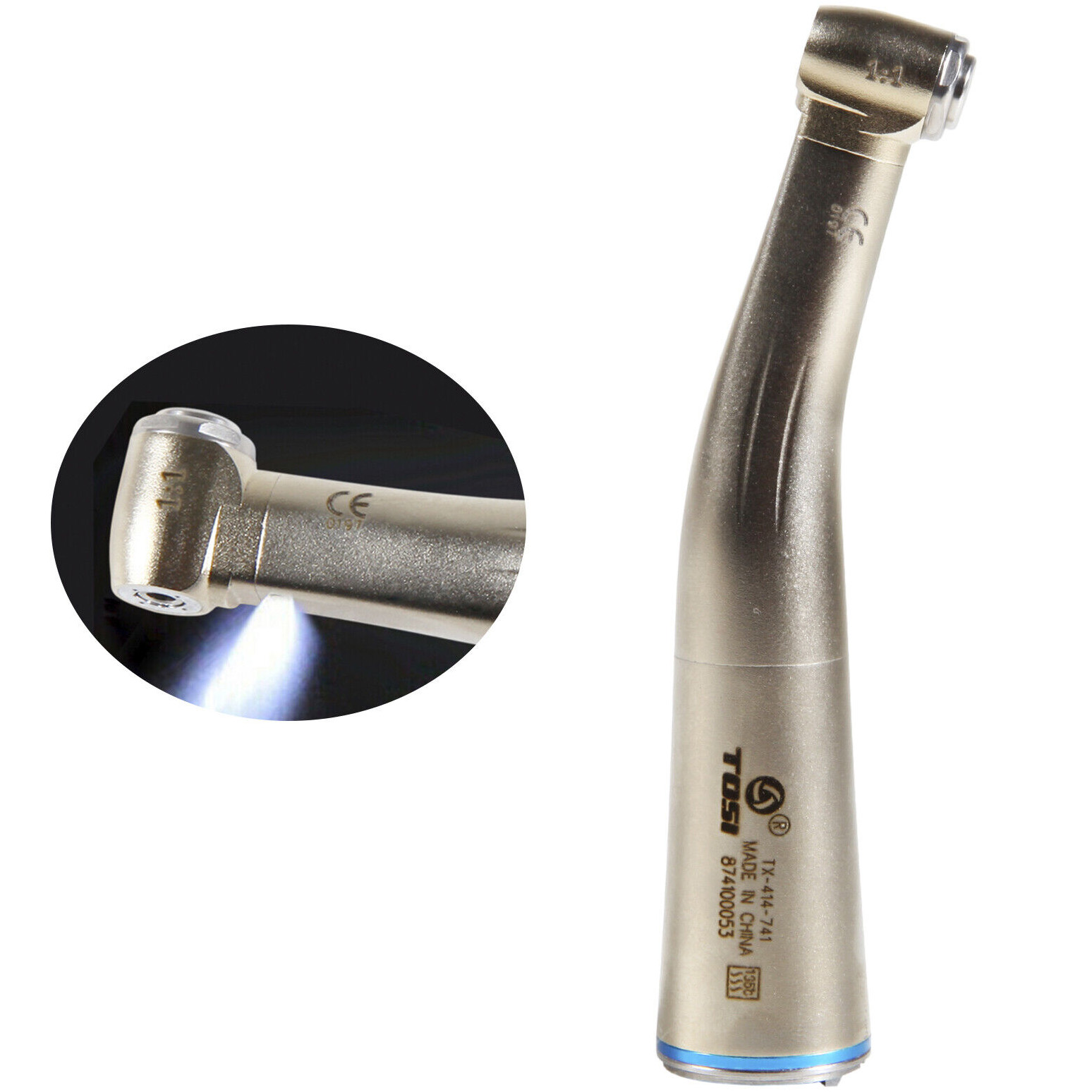 TOSI TX-414-741 Contraángulo dental 1:1 tipo E con fibra óptica