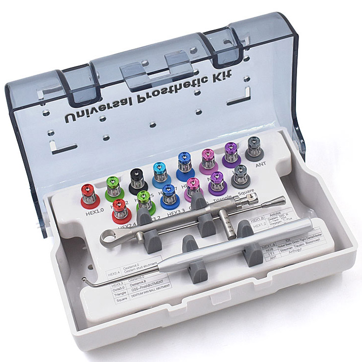 Kit protésico universal para implantes con llave de torque y portapuntas