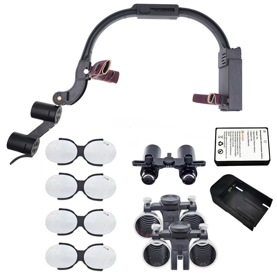 Lupas binoculares dentales 5X o 6X con luz LED 5W y lentes para presbicia
