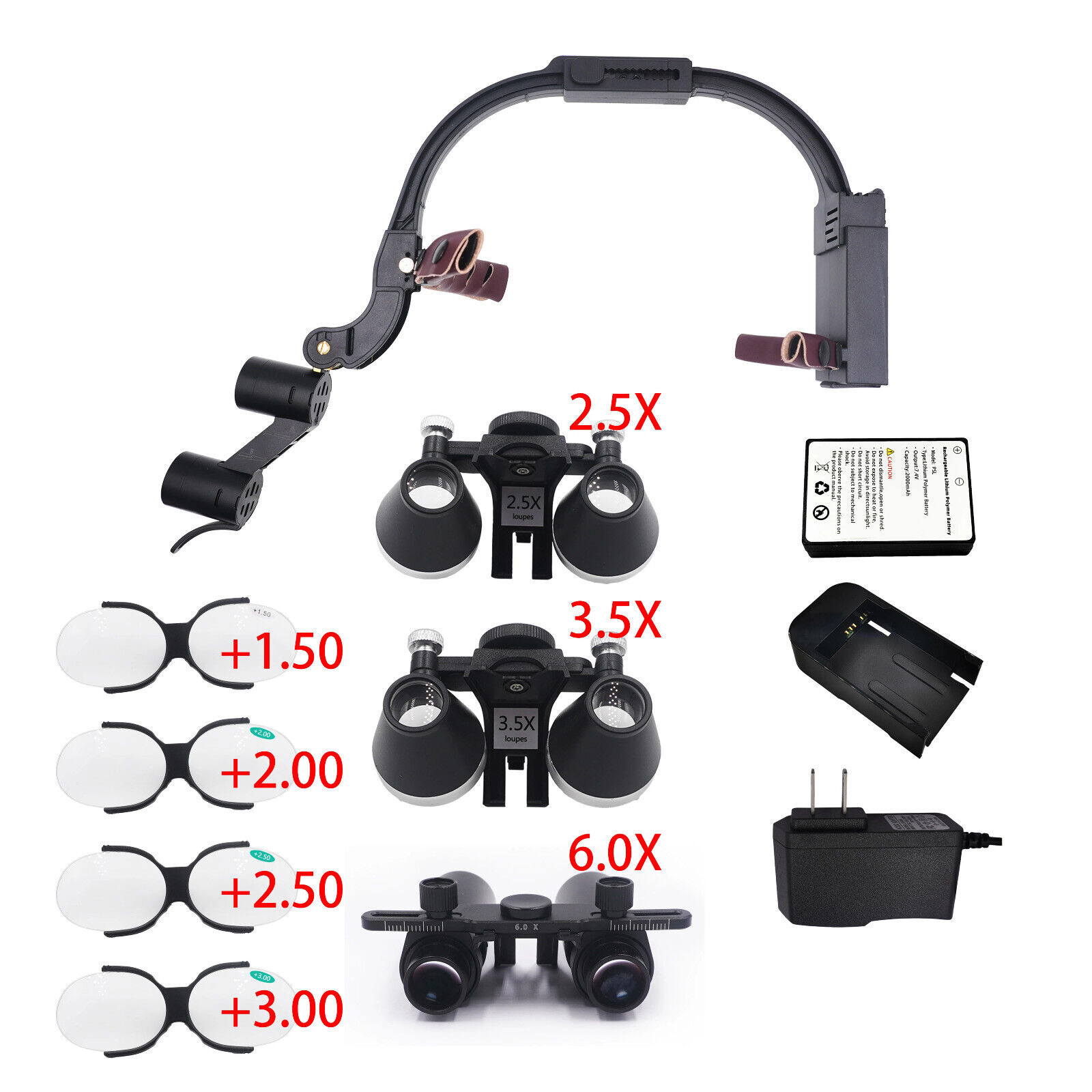 Lupas binoculares dentales 5X o 6X con luz LED 5W y lentes para presbicia