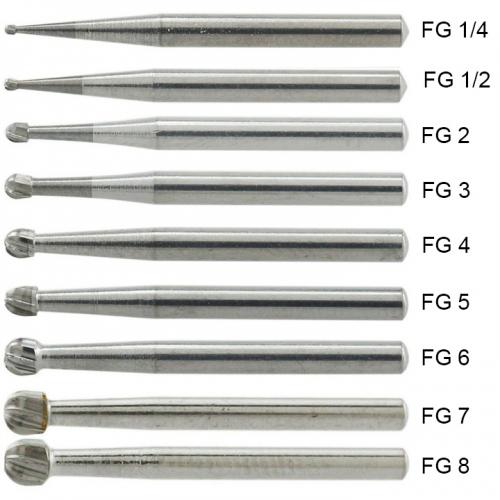 10 fresas de carburo FG redondas para turbina dental FG 1/4 1/2 1 2 3 4 5 6 7 8