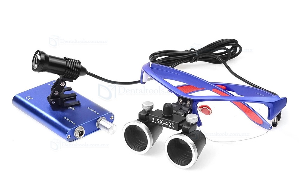 Lupas binoculares dentales 3.5X con luz LED de 5W y filtro &oacute;ptico