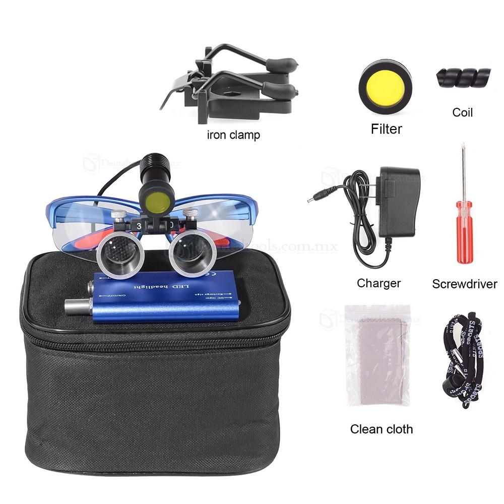 Lupas binoculares dentales 3.5X con luz LED de 5W y filtro &oacute;ptico
