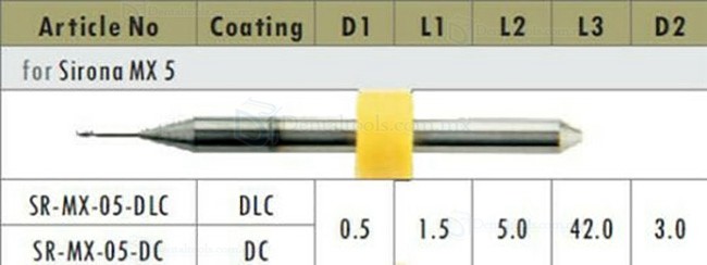 1PCS Fresas dentales Cad Cam Zirconia Fit Sirona MX5 0.5mm/1mm/2.5mm