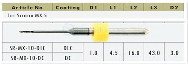 1PCS Fresas dentales Cad Cam Zirconia Fit Sirona MX5 0.5mm/1mm/2.5mm