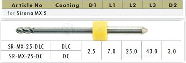 1PCS Fresas dentales Cad Cam Zirconia Fit Sirona MX5 0.5mm/1mm/2.5mm