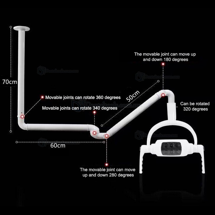 Lámpara bucal dental montada en techo lámpara operatoria LED examen sin sombras 6 LED con brazo