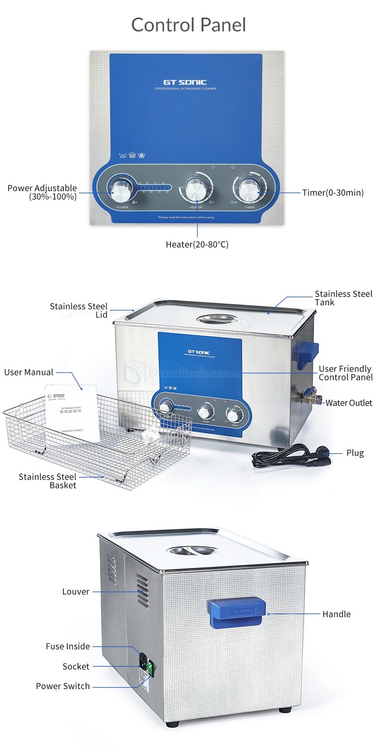 GT SONIC Serie P Limpiador Ultrasónico de 2L a 27L con Potencia Ajustable y Calentamiento GT SONIC Serie P Limpiador Ultrasónico de 2L a 27L con Potencia Ajustable y Calentamiento