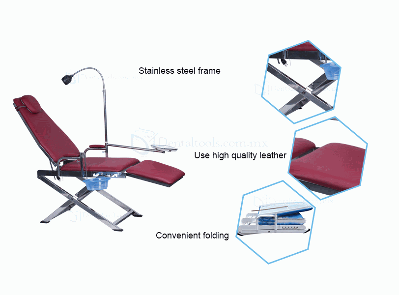 Dental Portable Folding Chair GU-P109S with LED Light Lamp + Waste Basin + Tray