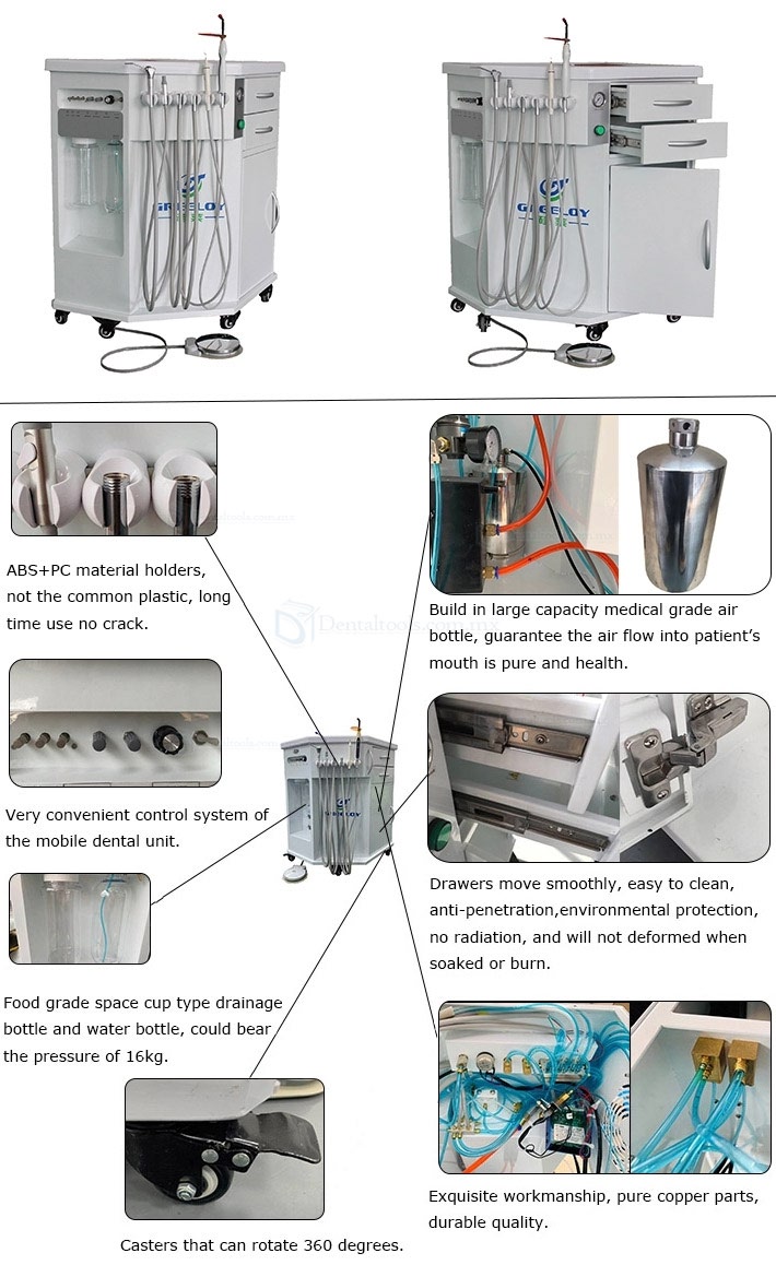 GREELOY® GU-P212 Sistema de Entrega Dental Móvil (Fotopolimerizador + Escalador + Triplex Syring)