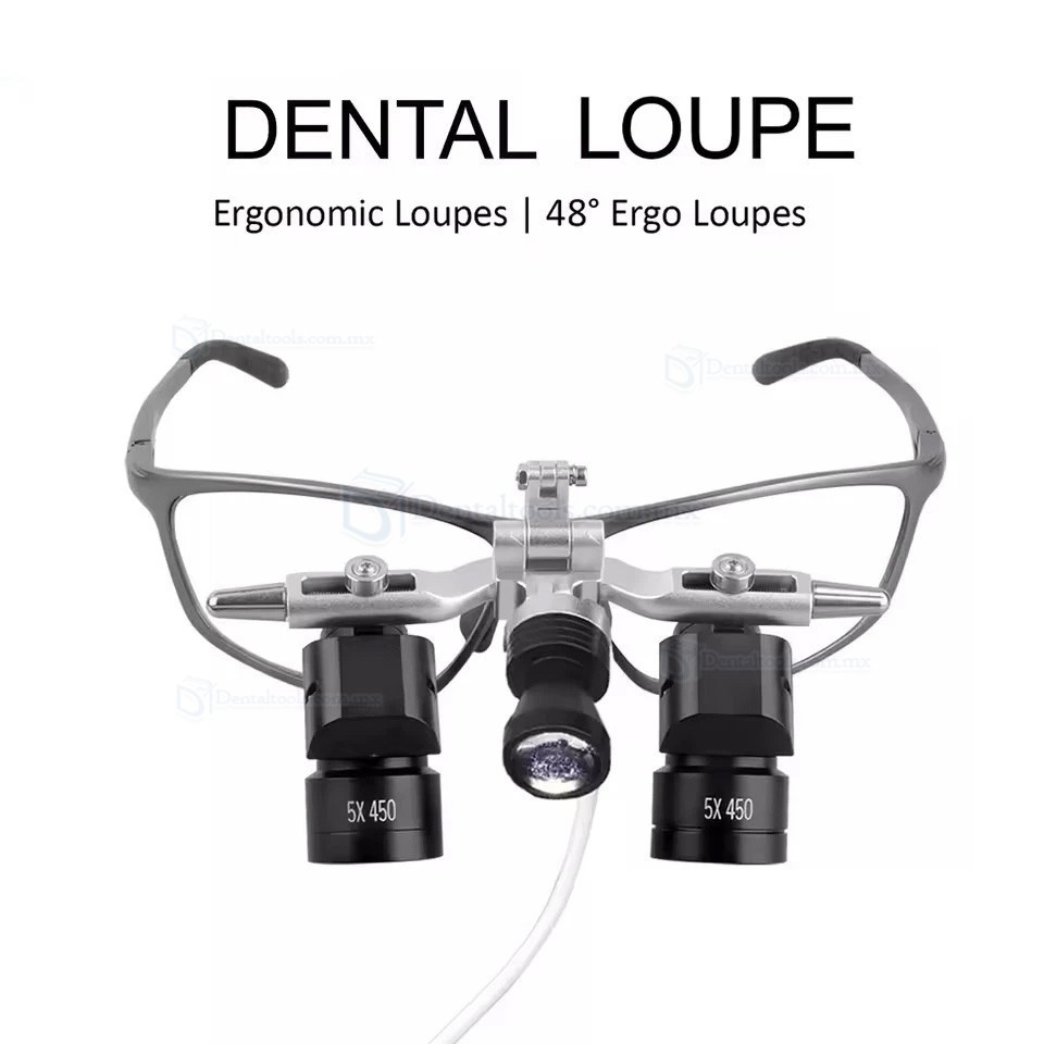 Lupa Ergon&oacute;mica Dental 48&deg;Abatible 4.0X/5.0X/6.0X con L&aacute;mpara LED de 5W y Distancia 350-450mm