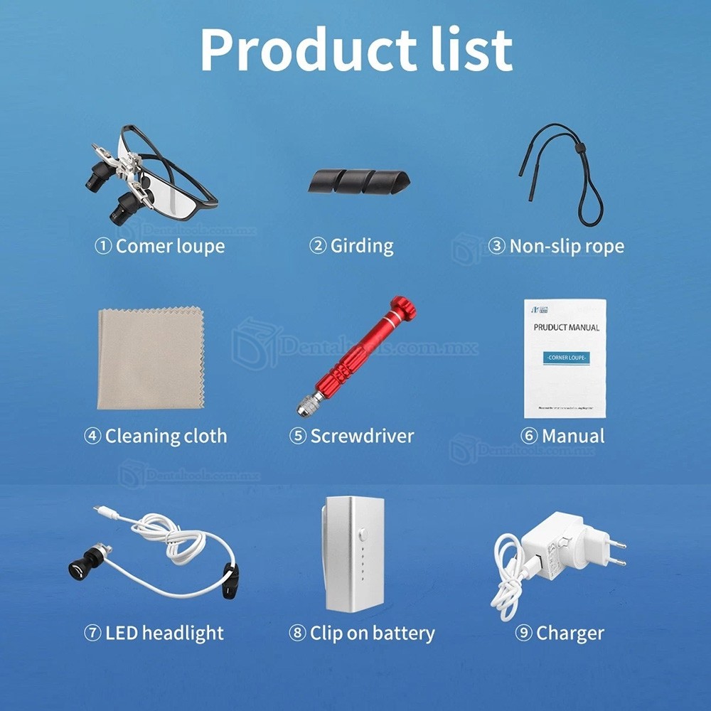 Lupa Ergon&oacute;mica Dental 48&deg;Abatible 4.0X/5.0X/6.0X con L&aacute;mpara LED de 5W y Distancia 350-450mm