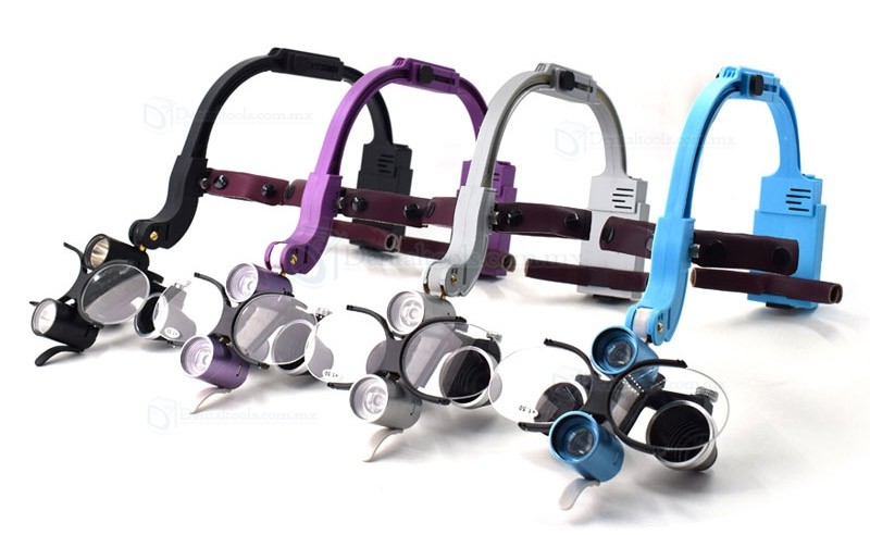 Lupas dentales de diadema 2.5X o 3.5X con LED 5W y lentes para presbicia