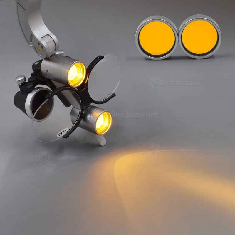 Lupas dentales de diadema 2.5X o 3.5X con LED 5W y lentes para presbicia