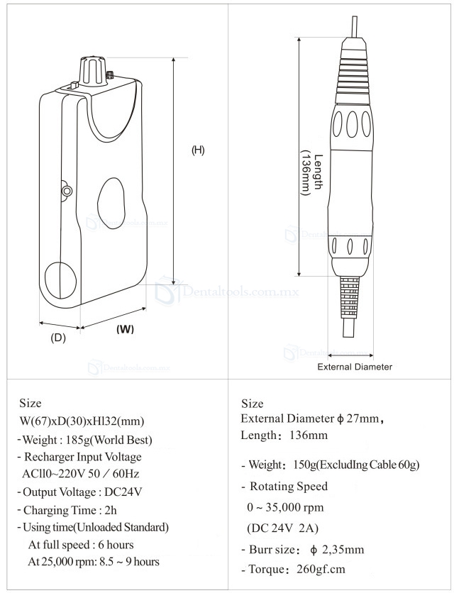 Maisilao® Nuevo Portable Micromotor Dental sin Escobillas M1 25000rpm