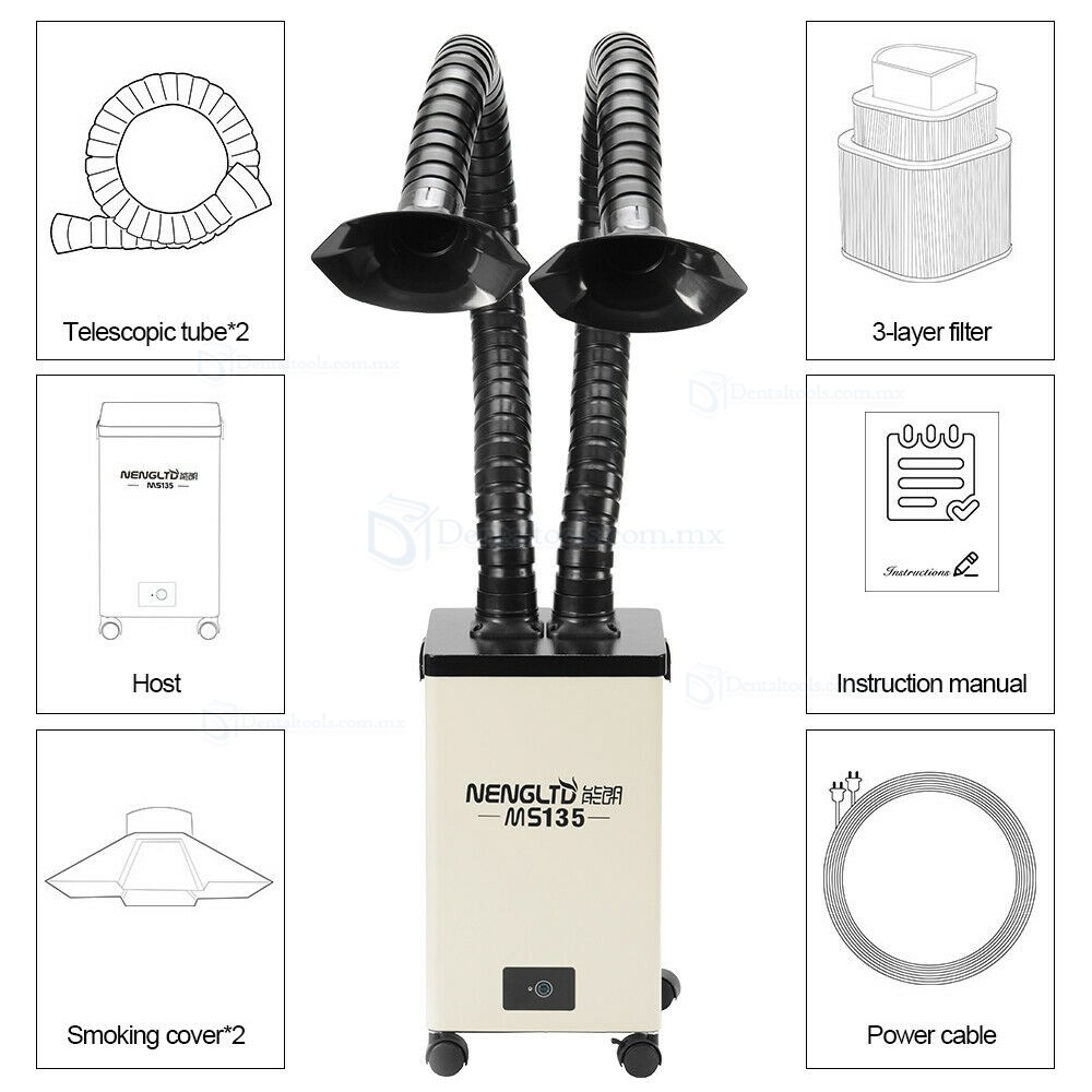 Extractor de humo de aire puro portátil filtro purificador de humo de soldadura doble cabezal MS135