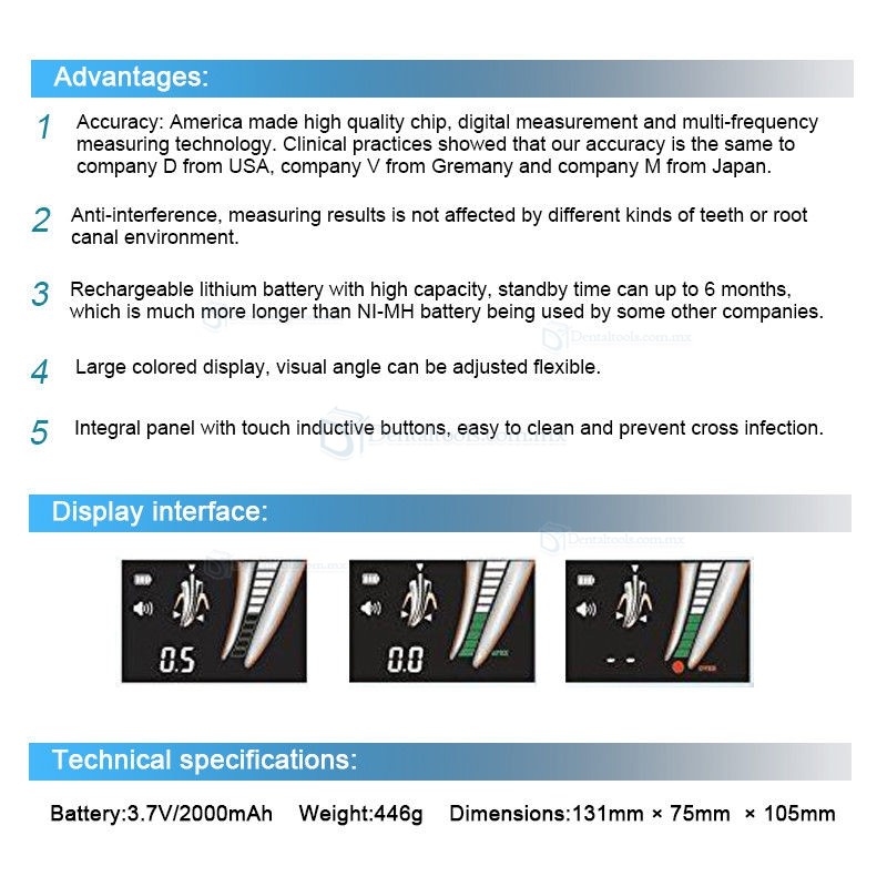 Nuevo 4.5 LCD DentalLocalizadores de apices de endodoncia Apex Localizadores de apices RPEX 6