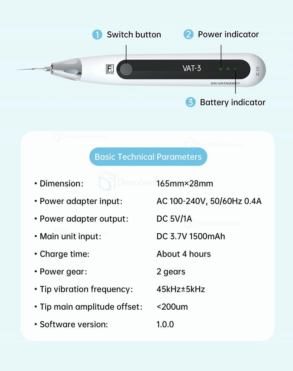 REFINE VAT-3 Activador ultrasónico endodóntico dental Irrigador de conducto radicular inalámbrico