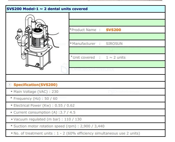 Unidad de aspiración dental YUSENDENT® SVS200 Combi Suction 550W