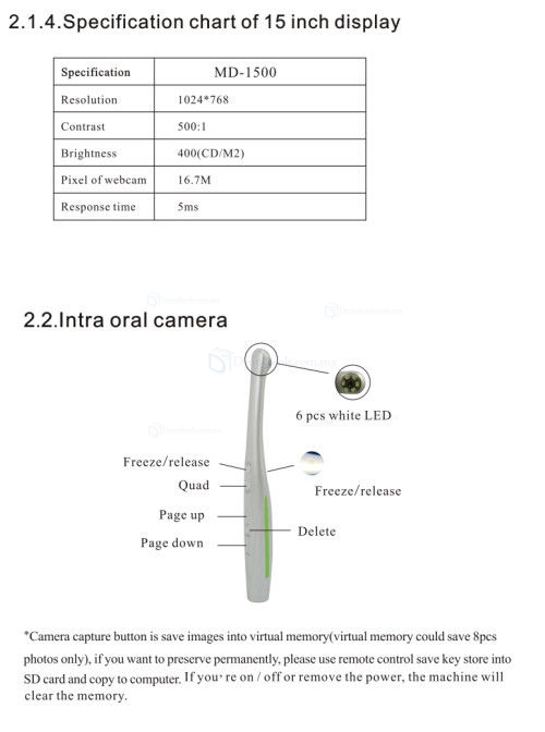 Sistema Intra Oral Inalámbrico Inalámbrico para Monitor de Cámara de 15 Pulgadas + Soporte para LCD MD1500