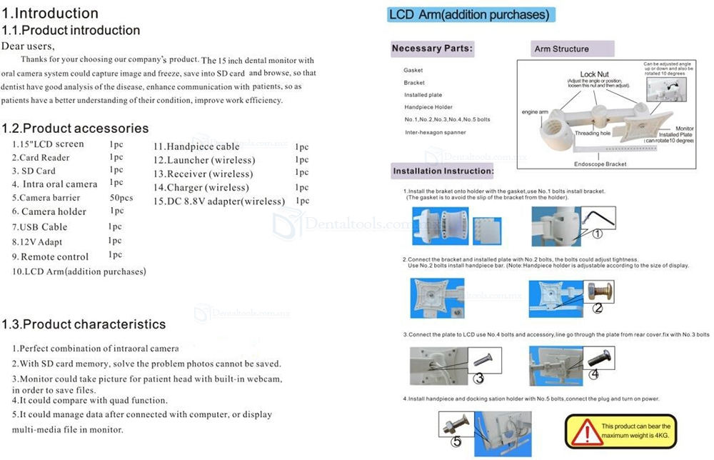 Sistema Intra Oral Inalámbrico Inalámbrico para Monitor de Cámara de 15 Pulgadas + Soporte para LCD MD1500