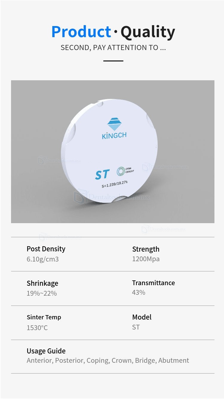 95mm ST / HT Bloque de Zirconio Dental Compatible con Zirkon Zahn System System