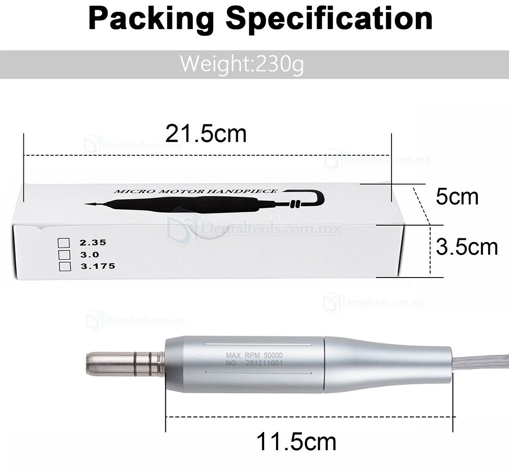 Motor El&eacute;ctrico Dental Sin Escobillas Tipo E 50,000 RPM para Contra&aacute;ngulo y Pieza Recta