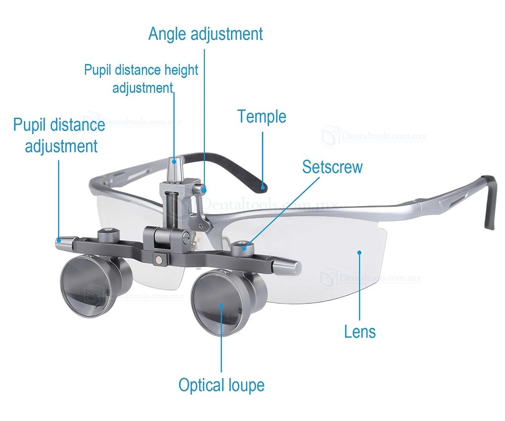 DY-118 Lupa Quir&uacute;rgica Dental de 2.5X y 450mm con Marco de Aluminio y Distancia Interpupilar Ajustable
